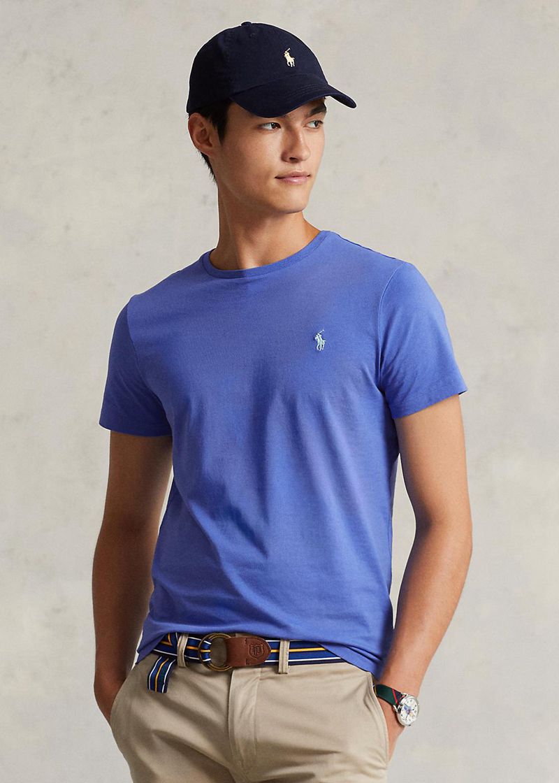 Camiseta Polo Ralph Lauren Hombre Custom Slim Fit Jersey Crewneck Chile Azules NHCVM-1942